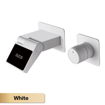 Torneira de banheiro de parede luxuosa de latão cinza chumbo com visor digital LED, misturador monocomando de água quente e fria embutido.