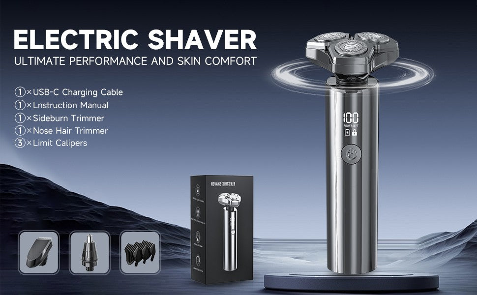 Electric Razor for Men Electric Shaver 3 Blade Rotary Shaving Machine Kit with Replacement Brush Trimmer Head