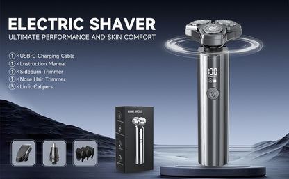 Electric Razor for Men Electric Shaver 3 Blade Rotary Shaving Machine Kit with Replacement Brush Trimmer Head
