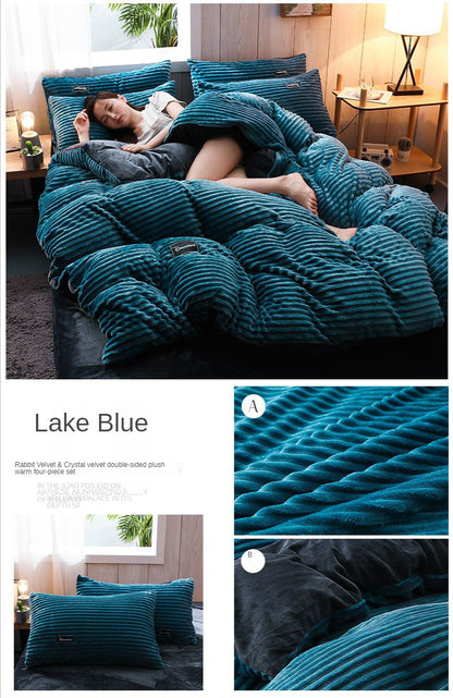 Magic Thicken Corduroy Duvet Cover Set Ultra Soft Velvet Quilt Cover Reversible Comforter Covers Winter Bedding Set 220×240CM