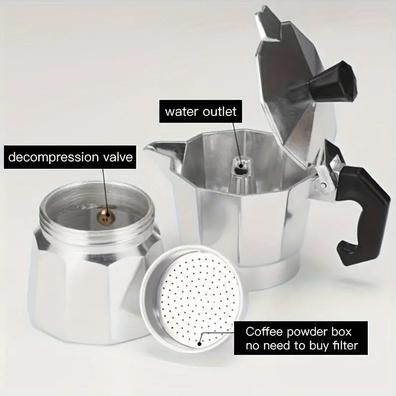 Aluminum Espresso Stovetop Perfect for Home Mocha & Tea Brewing, Elegant Design for Coffee Enthusiasts, Manual Espresso Maker