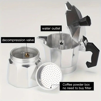Aluminum Espresso Stovetop Perfect for Home Mocha & Tea Brewing, Elegant Design for Coffee Enthusiasts, Manual Espresso Maker