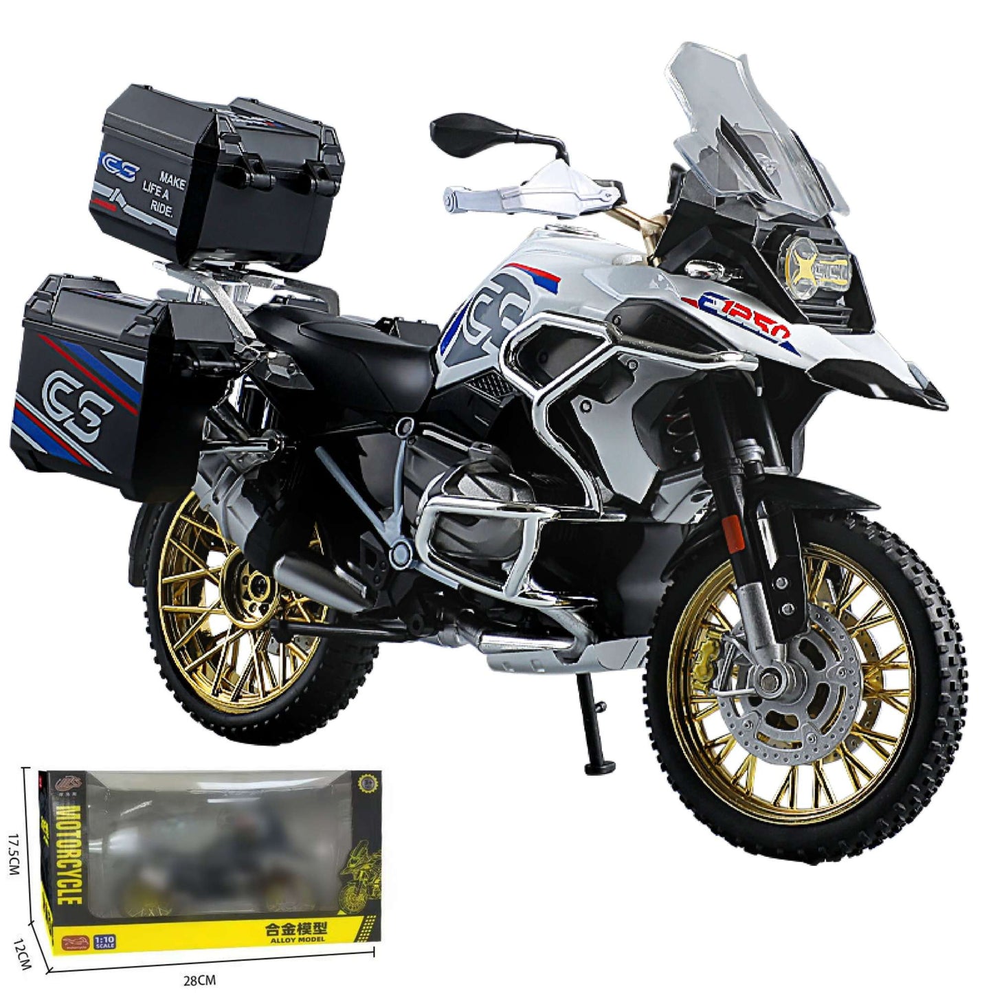 1:10 R1250GS Adventure Moto de Liga Leve Die Cast Modelo de Veículo Coleção Som e Luz Off Road Motocicleta Brinquedos Carro