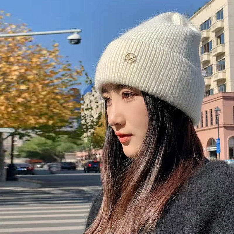 Chapéu de Inverno Feminino Outono Inverno, Gorro de Malha Grosso Versátil, Chapéu de Inverno Quente à Prova de Vento de Cor Sólida para Mulheres, Boné Casual para Atividades ao Ar Livre