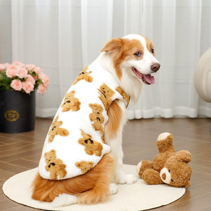 3GG-8GG Outono/Inverno Pelúcia Padrão de Urso Fofo Suéter para Cães Grandes Casaco de Lã Quente com Capuz Colete Suéter para Animais de Estimação Roupas para Animais de Estimação