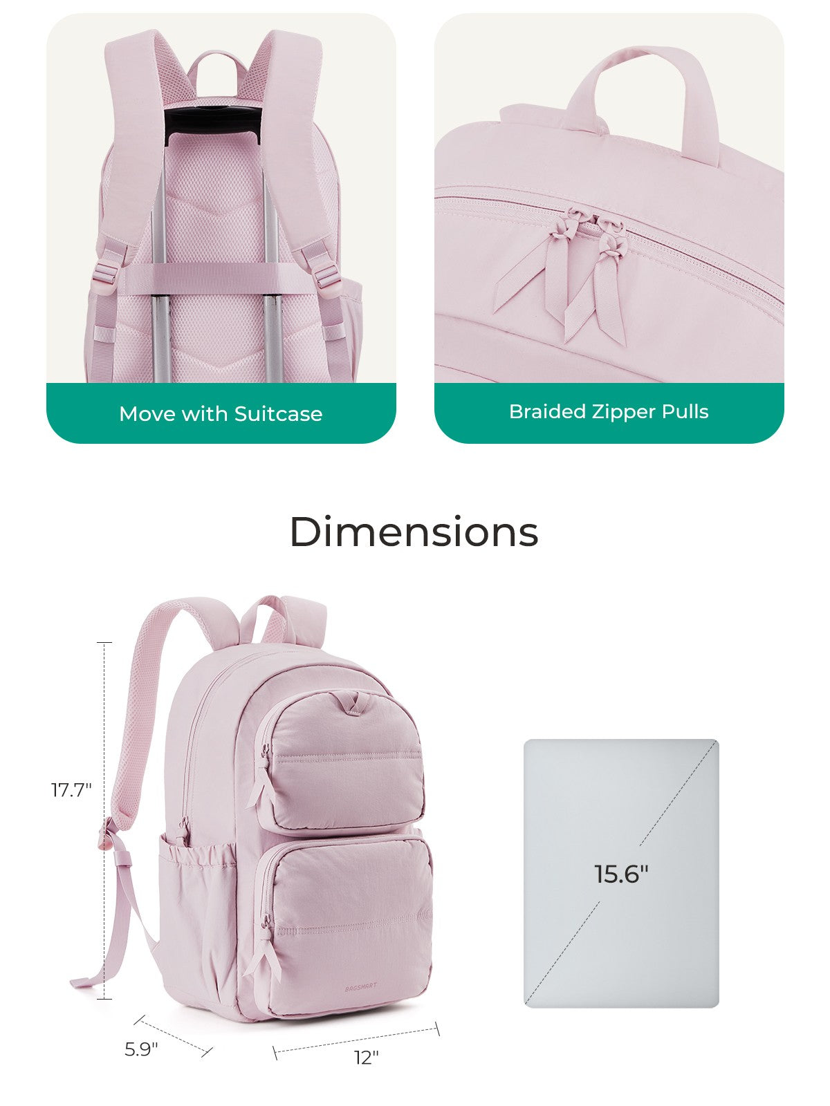 BAGSMART Laptop Backpack Large Capacity Women Casual Travel Bag College School Backpack For Boys Girls