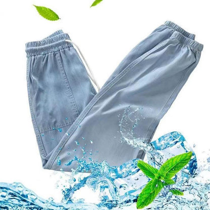 Summer Thin Ice Silk Jeans Women Elastic High Waist Drawstring Harem Pants Loose All-matched Beam Leg Nine Points Denim Pants