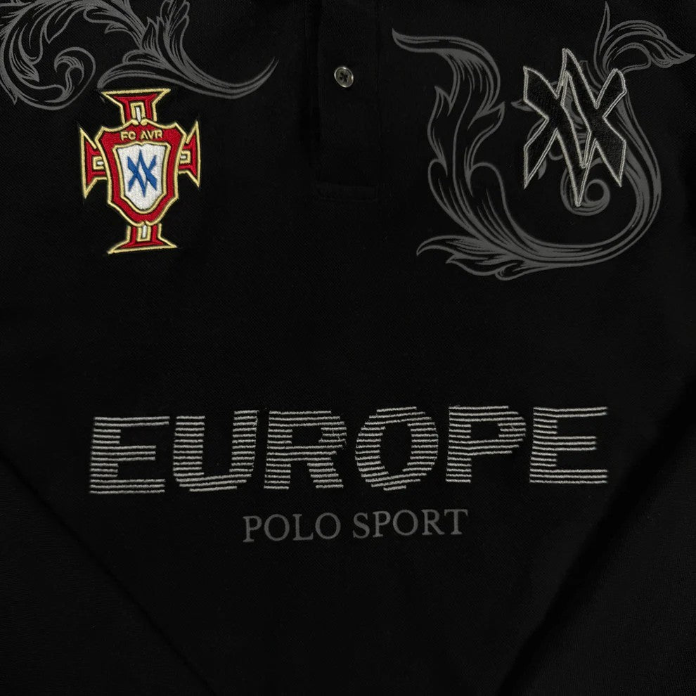Retro Long Sleeve Polo Shirt Y2k Casual Loose Letter Pattern Embroidery T Shirts Street Sweatshirt Men Cotton Jersey Lapel Golf