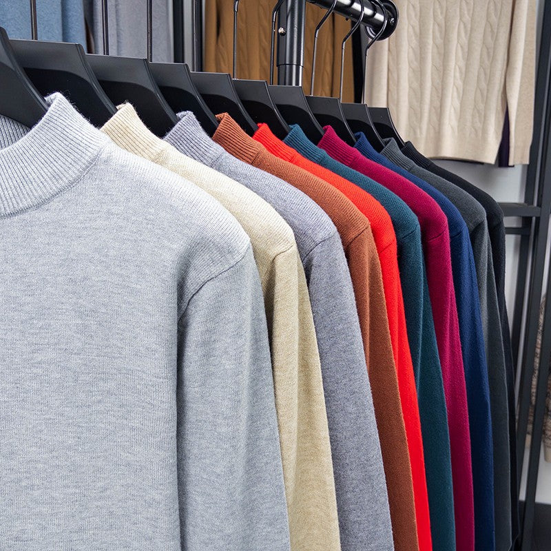 Half Turtleneck Knitwear Sweater New Autumn/Winter Mock Neck Sweatshirts Solid Color Pullovers Man Brand Casual Mens Clothing