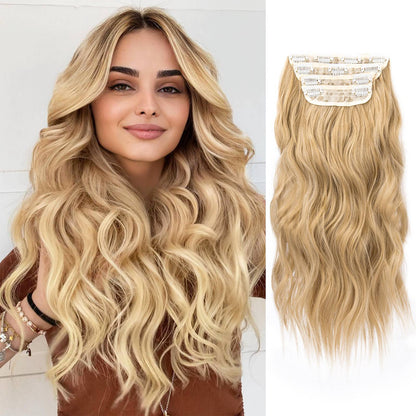 Kit 4 Peças Aplique Tic Tac Cabelo Sintético 20 Polegadas Cacheado Longo Grosso Para Mulheres Cabeça Inteira extensões de cabelo sintéticas