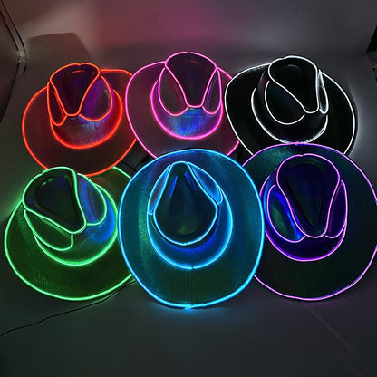 Chapéu de Cowboy LED Sem Fio, Chapéu de Cowboy Luminoso, Chapéu de Cowgirl Rosa para Discoteca, Noivas, Acessórios para Shows, Boates e Festas a Fantasia