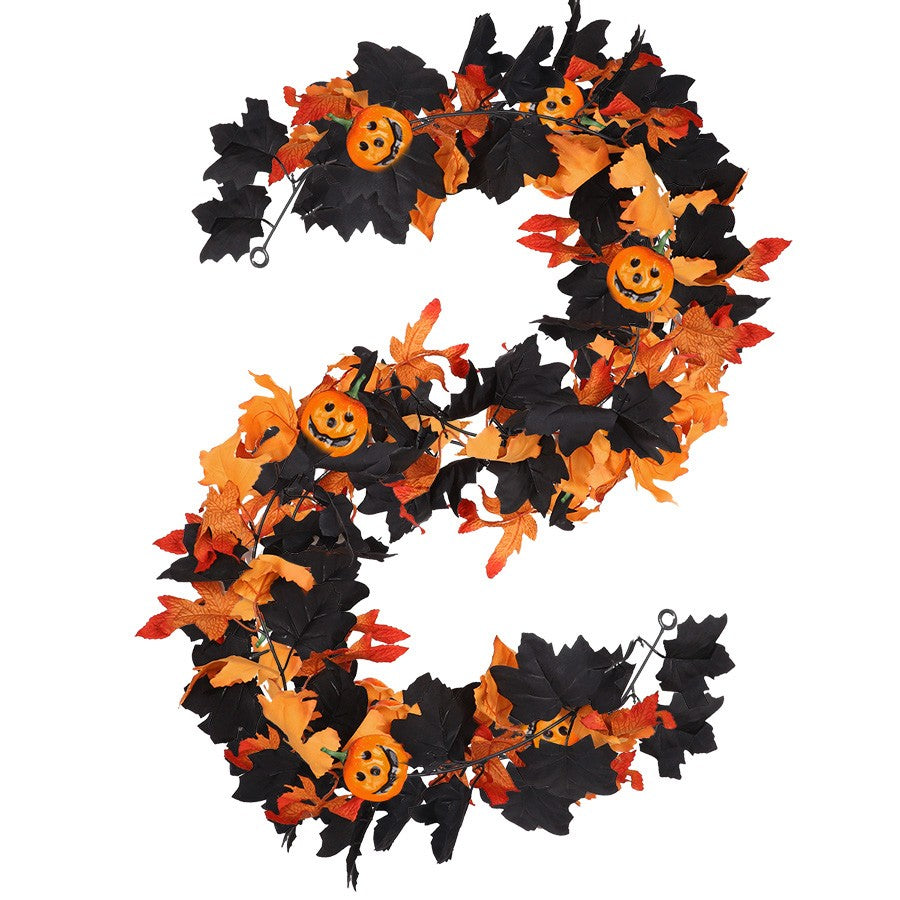 Halloween Artificial Vines Red Black Autumn Maple Leaves Fake Garland For Home Christmas Thanksgiving Party Fireplace Fall Decor