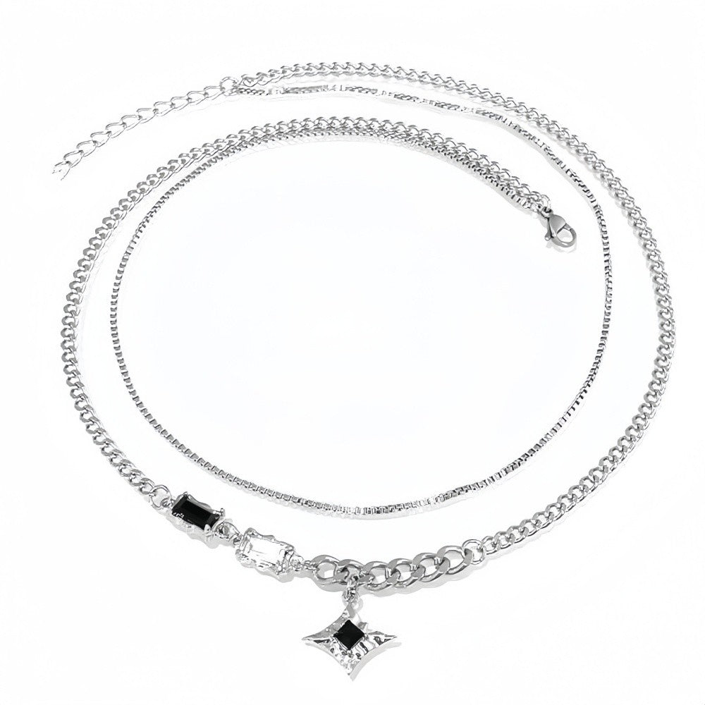Simple Multilayer Chain Clavicle Chain Necklace Men Retro Zircon Stars Pendant Necklace Fashion Design Women Jewelry