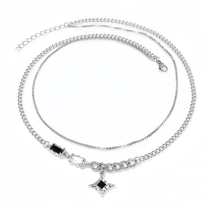 Simple Multilayer Chain Clavicle Chain Necklace Men Retro Zircon Stars Pendant Necklace Fashion Design Women Jewelry