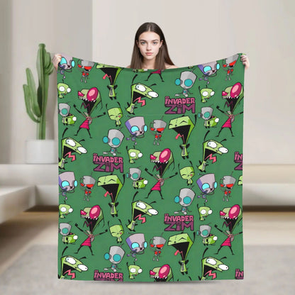 Invaders Zim Funny Character Throw Blankets Soft Warm Bedding for Couch Chair Camping Spring Bedspread