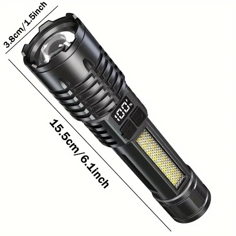 Super Bright COB LED Flashlight TYPE-C Rechargeable Zoomable With Side Light Waterproof Torch Camping Hiking Emergency Outdoor