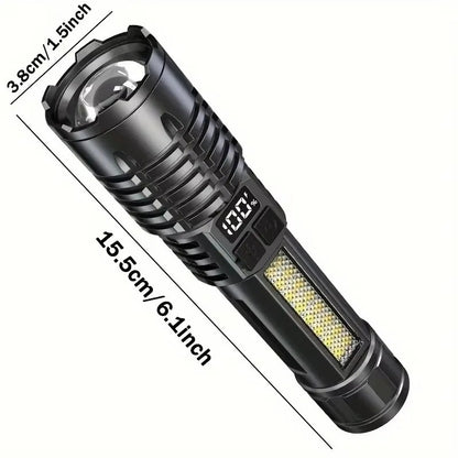 Super Bright COB LED Flashlight TYPE-C Rechargeable Zoomable With Side Light Waterproof Torch Camping Hiking Emergency Outdoor