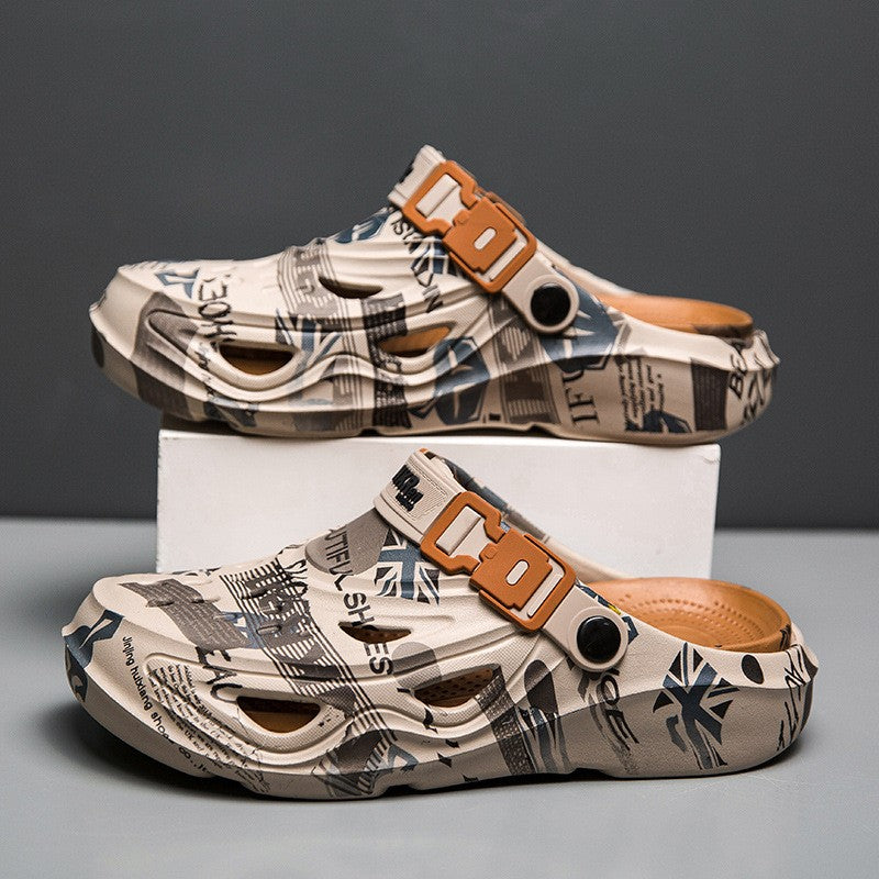 Men's Sports Sandals Eva Light Soft Comfortable Men's Beach Sandals Fashion Platform Buckle Slip-on Graffiti Slippers for Men