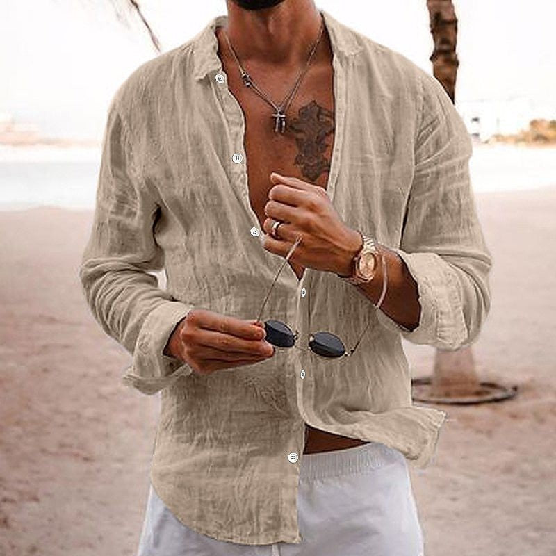 New Men's Spring Autumn Shirt Cotton Comfortable Casual Lapel Cardigan Striped Single Breasted Long Sleeve Tops