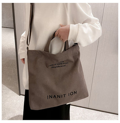 Japanese Canvas Men's and Women's Simple Cross-body Bag Wash Canvas Thick Handbag Large Capacity Arts Students Package Satchel