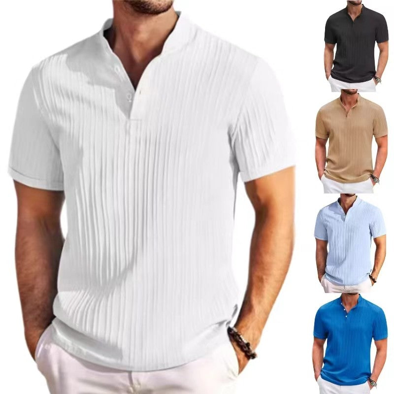 2025 Summer New Men's High Quality Breathable Striped Jacquard Shirt Lapel Casual Comfortable Stylish Casual Short-Sleeved Shirt