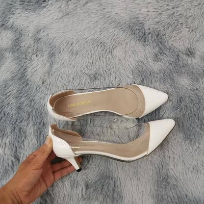 Women Patent Leather Sexy Pumps 2025 Autumn PVC Transparent 5cm Low Heel Pointed Toe Slip-on Thin High Heels Party Wedding Shoes