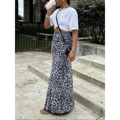 Plus Size 1XL-5XL New Women Sexy Elegant Leopard Printed Midi Skirt Women Fashion Dress Lady Clothes