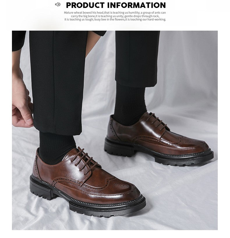 New leather shoes for young men British Brock formal business increase casual black wedding groom lace-up men's shoes