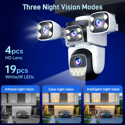 DIFANG 20MP 4 Screens WiFi Security Camera Outdoor 5X  Zoom Quad Lens Auto Tracking Waterproof Night Vision CCTV Cameras