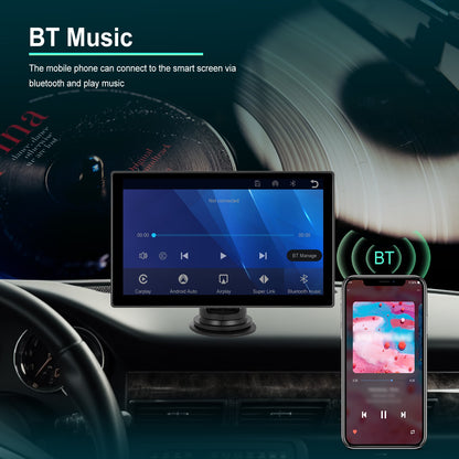 Player de Vídeo Multimídia de Rádio para Espelho de Carro Portátil de 9" Universal Sem Fio CarPlay Android Auto Tela Bluetooth AUX TF GPS DVR