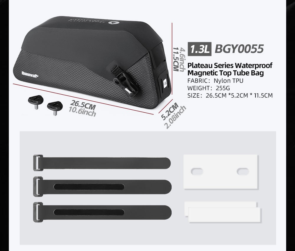 Rhinowalk Bicycle Top Tube Bag Waterproof Bike Front Frame Storage Bag Screw & Strap fixed Cycling Travel For MTB Road Gravel