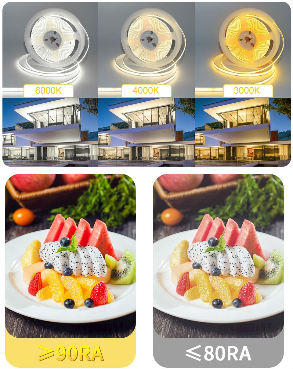 24V 12V COB LED Strip Light 8mm 320LEDs/M High Density Flexible Diode Tape Ribbon for Room Decor 1M 2M 3M 5M 10M Linear Dimmable