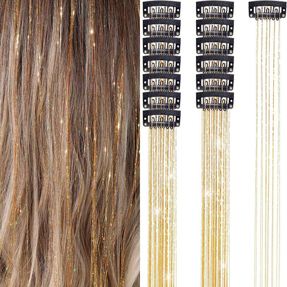 6 peças de extensões de cabelo brilhantes de 50 cm, extensões de cabelo sintéticas, presilhas de cabelo para trançar, chapéus femininos