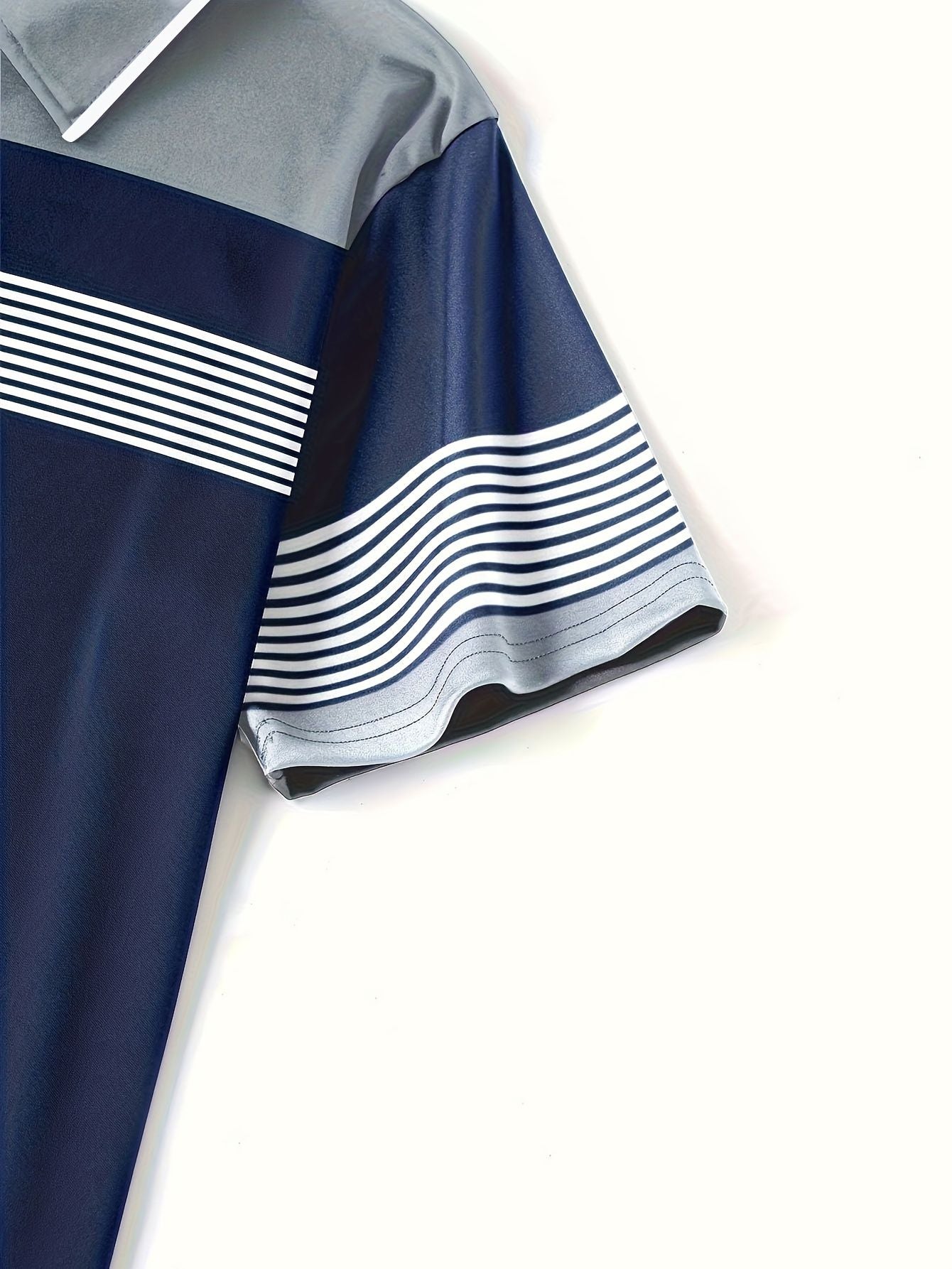 Striped Patchwork Casual Fashion Polo Shirt Business Style Men's Simple and Elegant