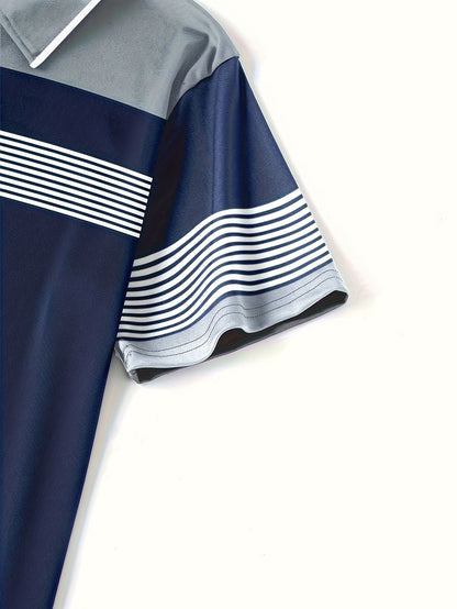 Striped Patchwork Casual Fashion Polo Shirt Business Style Men's Simple and Elegant