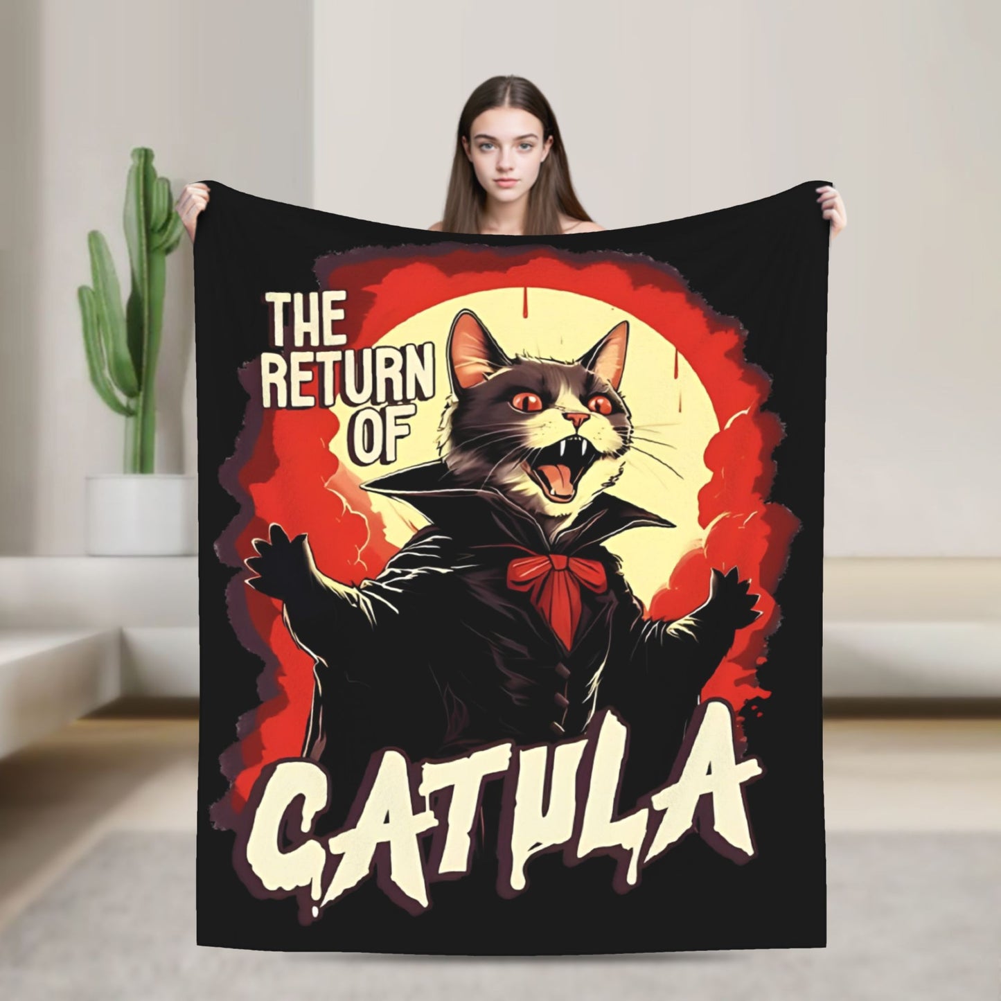 Funny Vampurr Vampire Cat Bites Again Flannel Blankets Halloween Awesome Throw Blanket for Quilt 200x150cm Soft