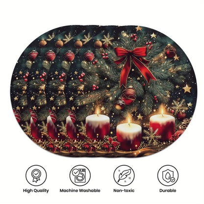 4PCS Christmas Placemats Round Polyester Non Slip Heat Resistant Festive Table Mats Christmas Style Design Round Tablecloth