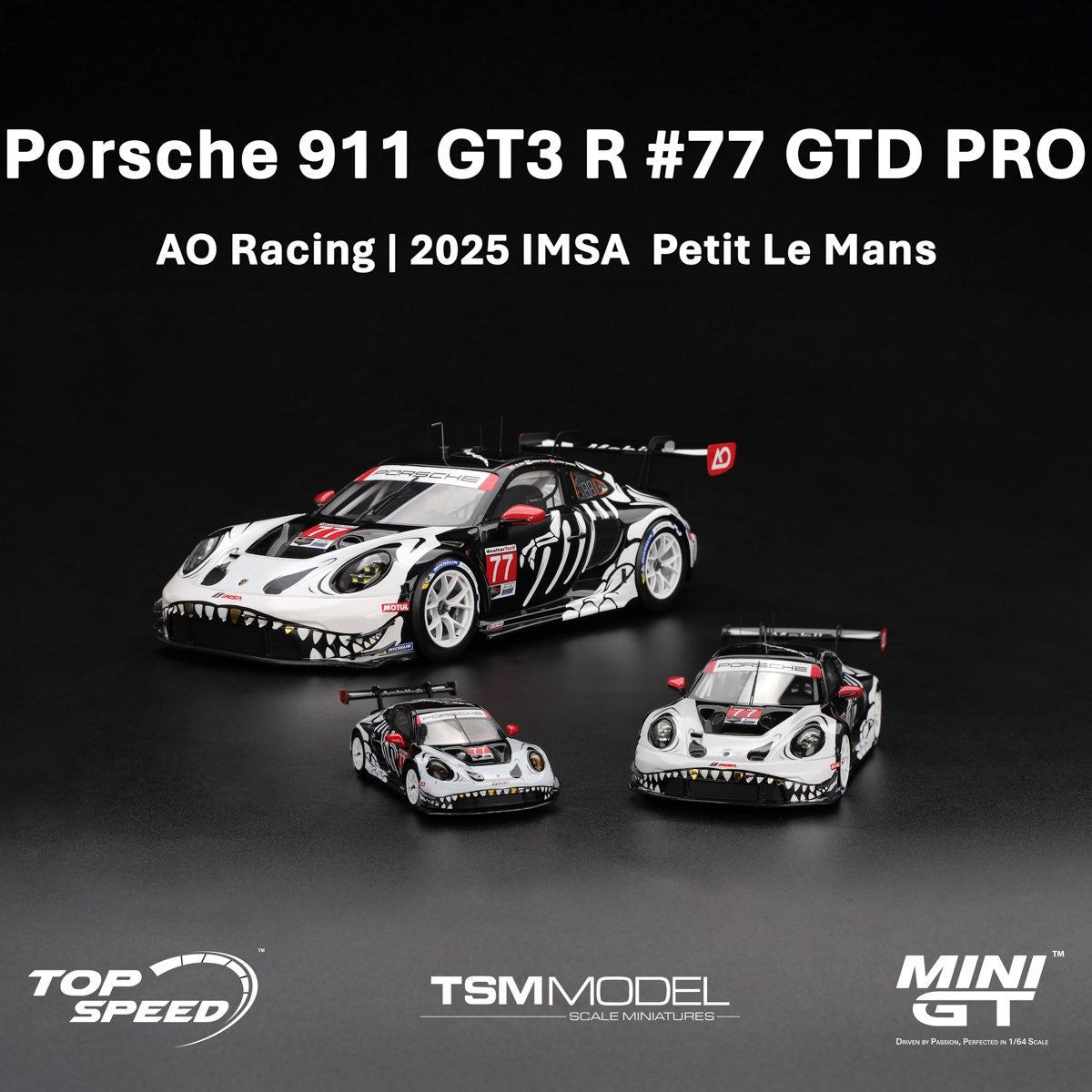 MINIGT 1:64 Porsche 911 GT3 R #77 #1143 Ao Racing2025 IMSA Petit Supercar Esportivo Carro de Liga Modelo em Miniatura Coleção de Carrinhos Diecast Brinquedo