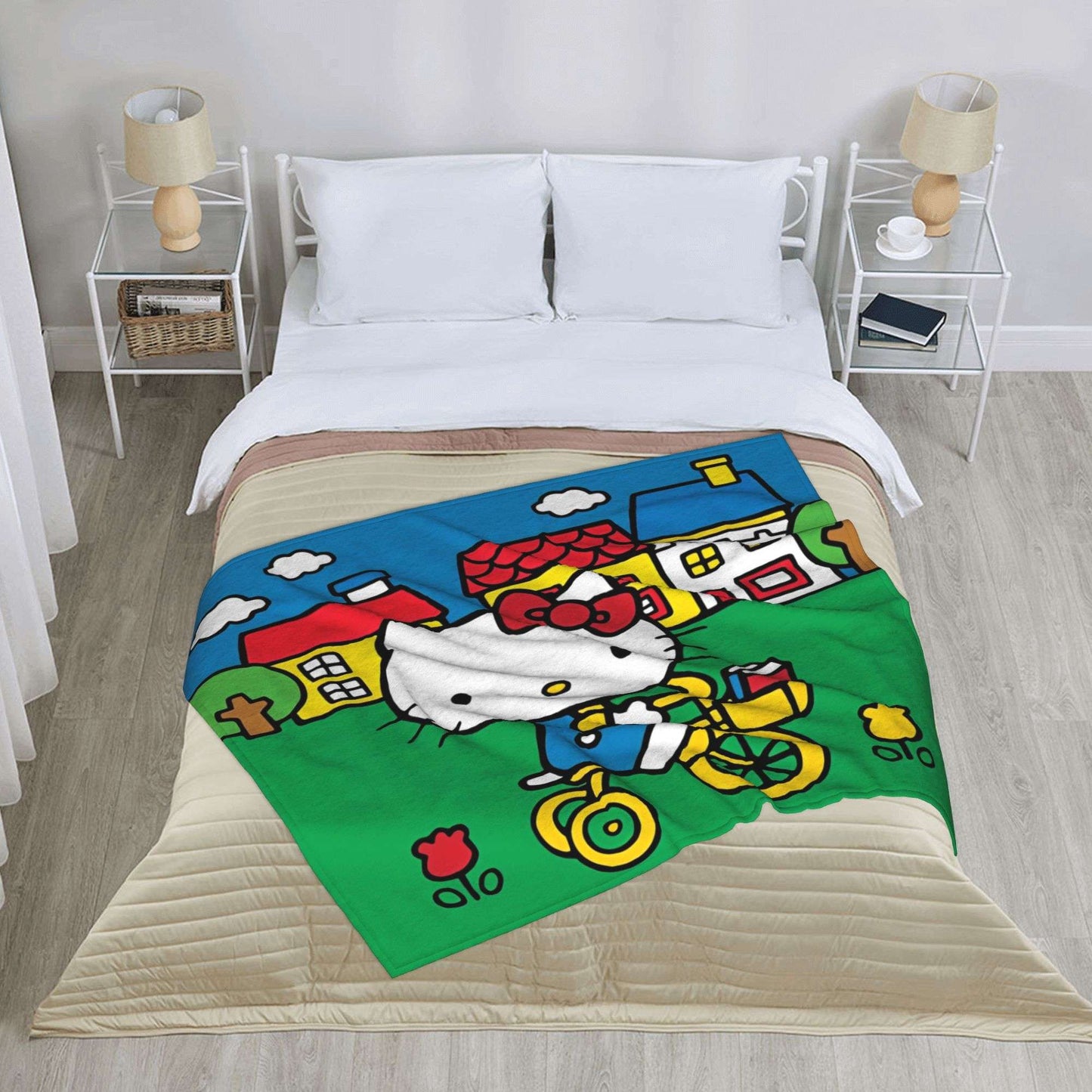 Hello Kitty Passeia de Bicicleta Pelúcia Cobertores Ótimas Mantas para Sofá Cama Sala de Estar 150*125cm Colcha