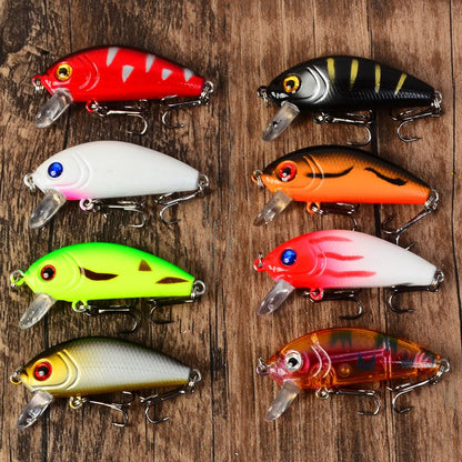8 unidades de isca de pesca de superfície tipo mini crankbait, flutuante, wobbler, isca artificial dura, minnow, swimbait de plástico, equipamentos de pesca