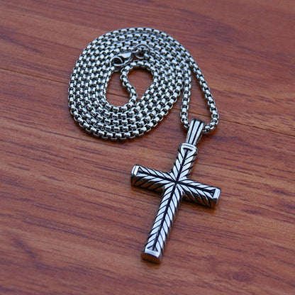 Colar com Pingente de Cruz com Padrão Retorcido Retrô Simples Corrente de Aço Inoxidável Cor Prata Joias Hip Hop Presentes Para Mulheres Homens