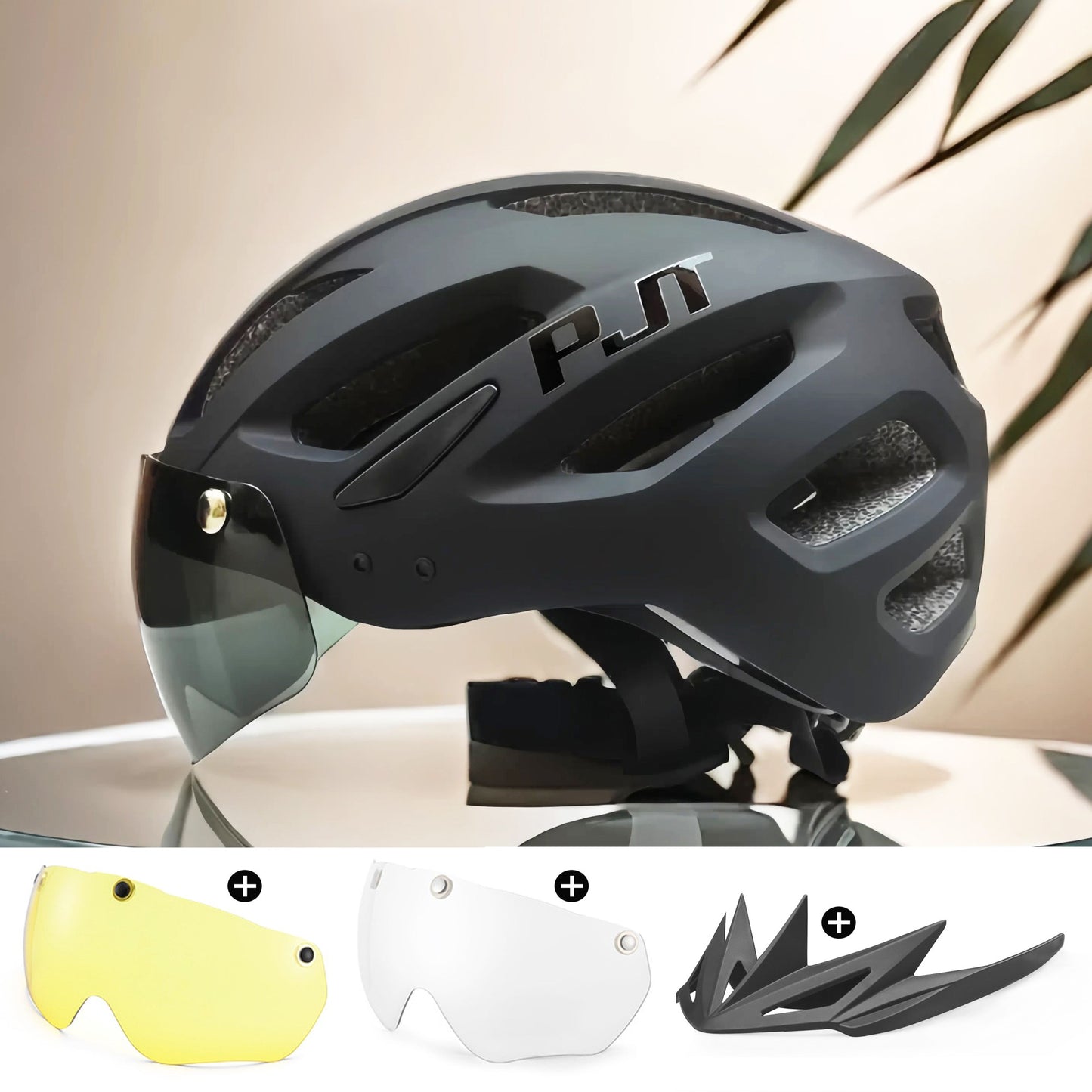 PJT Adult Bike Helmet With Rechargeable LED Rear Light Dual Mode Goggle Cycling Helmet MTB Lightweight Breathable Bicycle Helmet