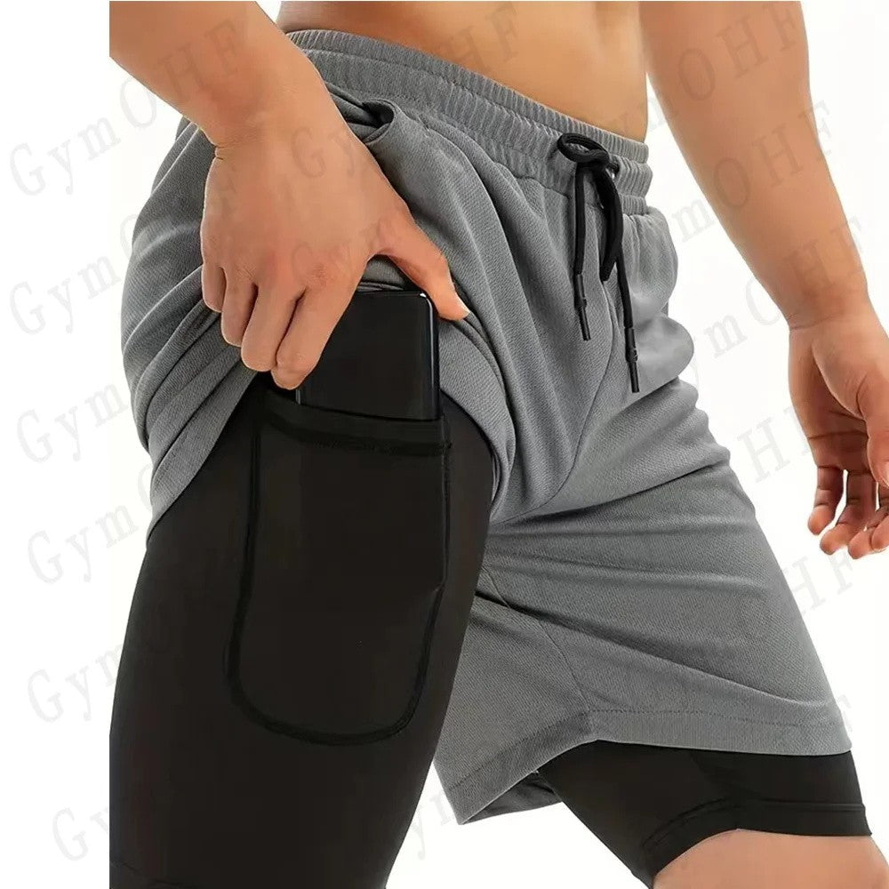 Men's UFC Printed Quick-Dry Double-Layer Sports Shorts, Breathable Tennis Training Shorts
