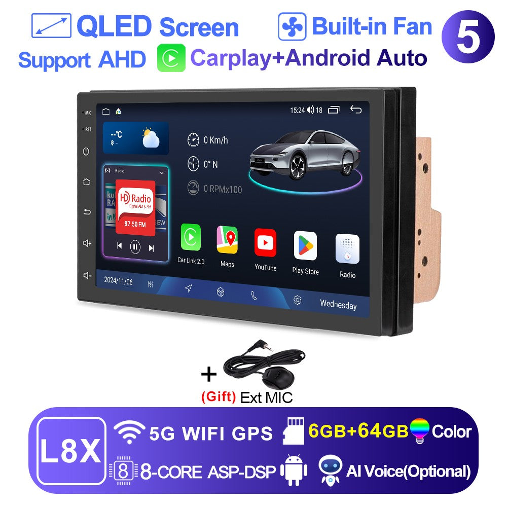 LEHX Universal 7 Inch 2 din Android 15 Car Radio 2.5D QLED Screen Car Multimedia Player Carplay Android Auto Stereo Autoradio