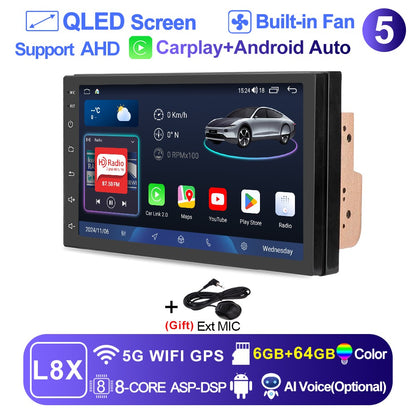 LEHX Universal 7 Inch 2 din Android 15 Car Radio 2.5D QLED Screen Car Multimedia Player Carplay Android Auto Stereo Autoradio