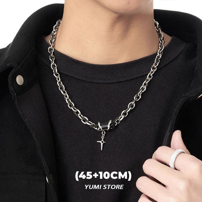 Colar de aço de titânio estrela preta para homens e mulheres, pingente de cruz moderno, colar de camisola, joias de hip hop, acessórios masculinos kpop