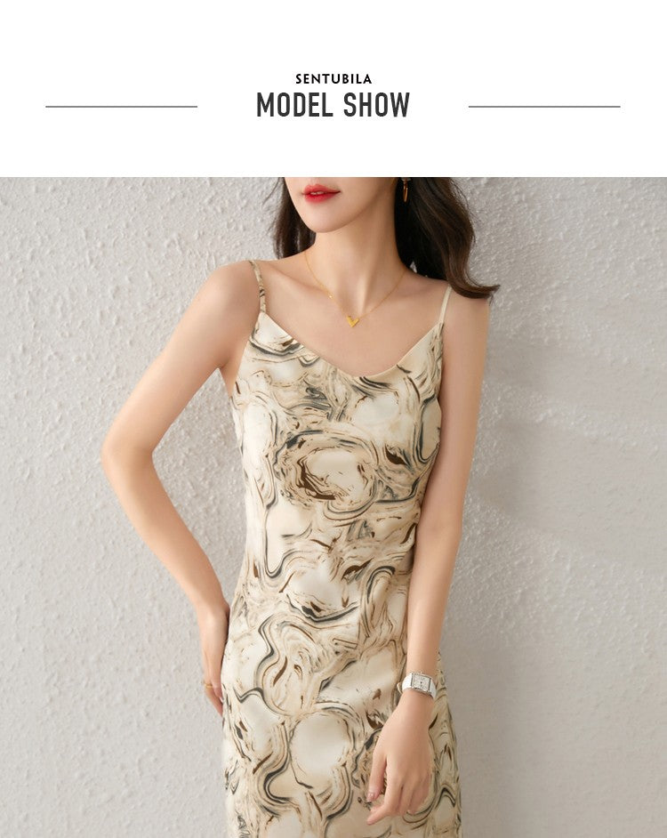 SENTUBILA Midi Print Slip Dresses Women 2025 Spring Summer Korean Fashion Sundre