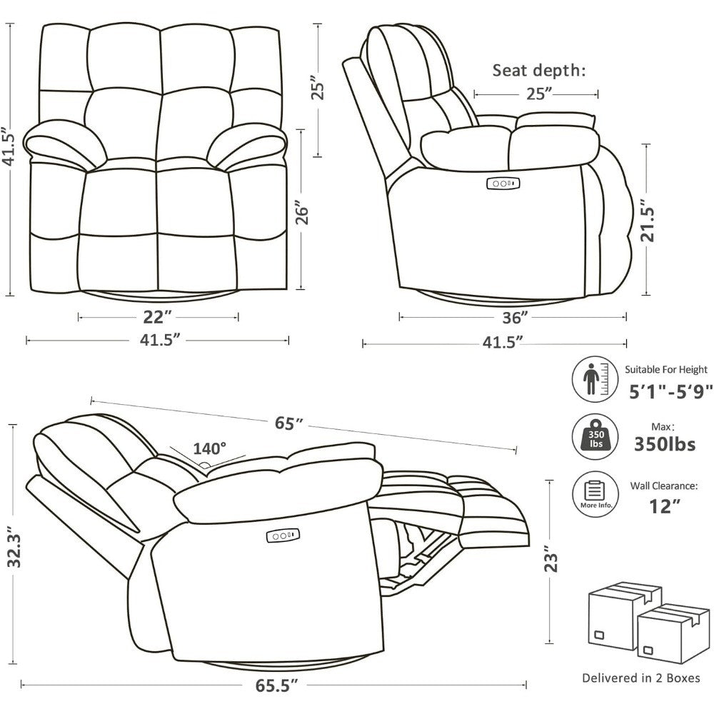 Oversized Rocker Recliner Chair,Power Swivel Recliner for Living Room,Overstuffed Extra Wide Rocking Recliners with Padded Lumba