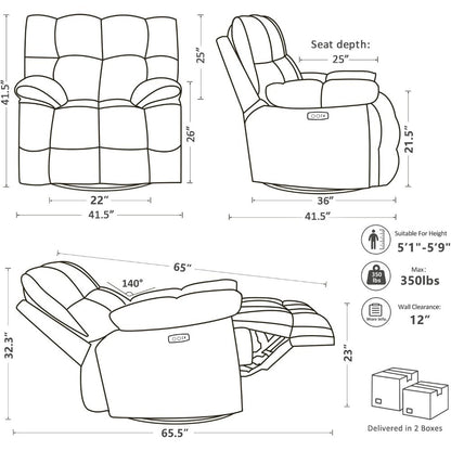 Oversized Rocker Recliner Chair,Power Swivel Recliner for Living Room,Overstuffed Extra Wide Rocking Recliners with Padded Lumba
