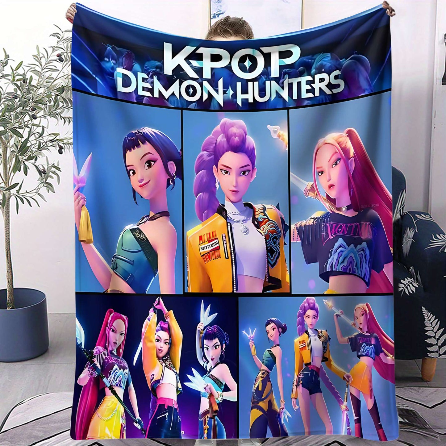 Manta K-Pop Demon Hunter Quente Anime Menina Equipe Manta de Flanela para Sofá Sala de Estar Inverno Quente Presente para Fãs